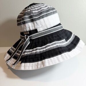 Betmar Bucket Hat Black White Stripe Bow Tie Accent Polyester ONE SIZE